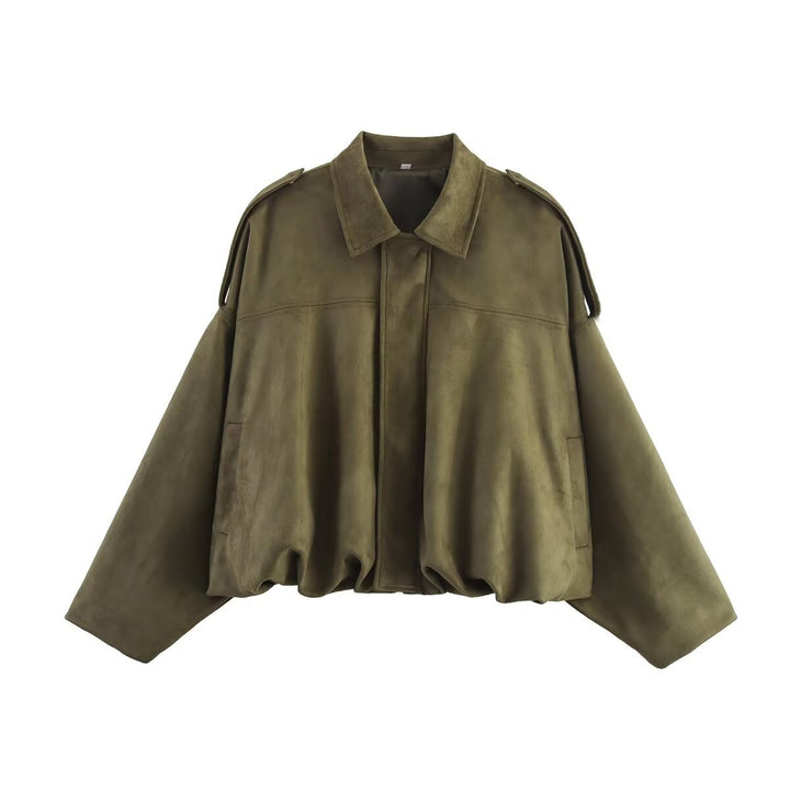 Damen Oversize-Suedejacke mit Schulterklappen, verdeckter Knopfleiste und elastischem Saum Echo Archiv