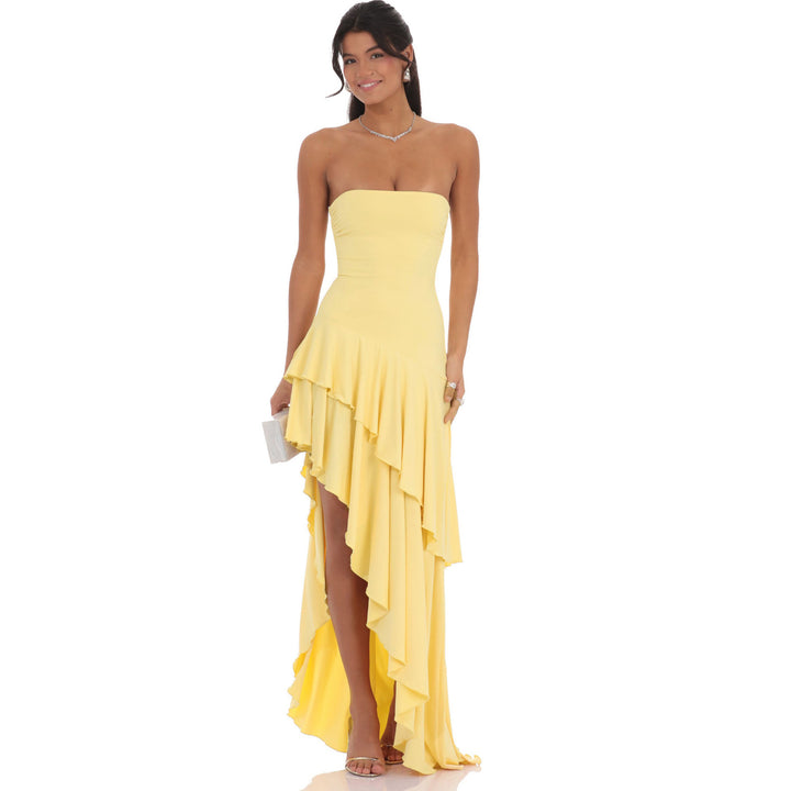 Damen Asymmetrisches Maxikleid mit fließendem Volant Echo Archiv