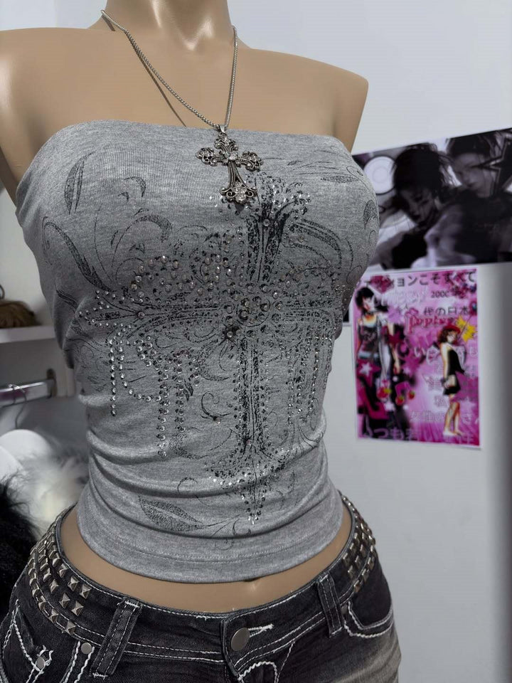 Damen schulterfreies Top mit eleganter Strass-Verzierung Echo Archiv