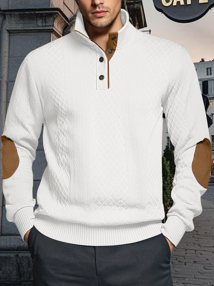Herren Strickpullover mit strukturiertem Design und Lederpatches Echoarchiv
