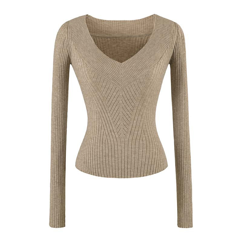 Damen Taillierter Rippstrick-Pullover mit V-Ausschnitt und formgebender Struktur Echoarchiv
