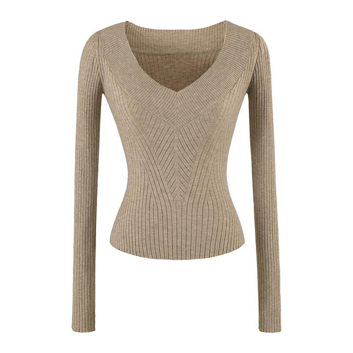 Damen Taillierter Rippstrick-Pullover mit V-Ausschnitt und formgebender Struktur Echoarchiv