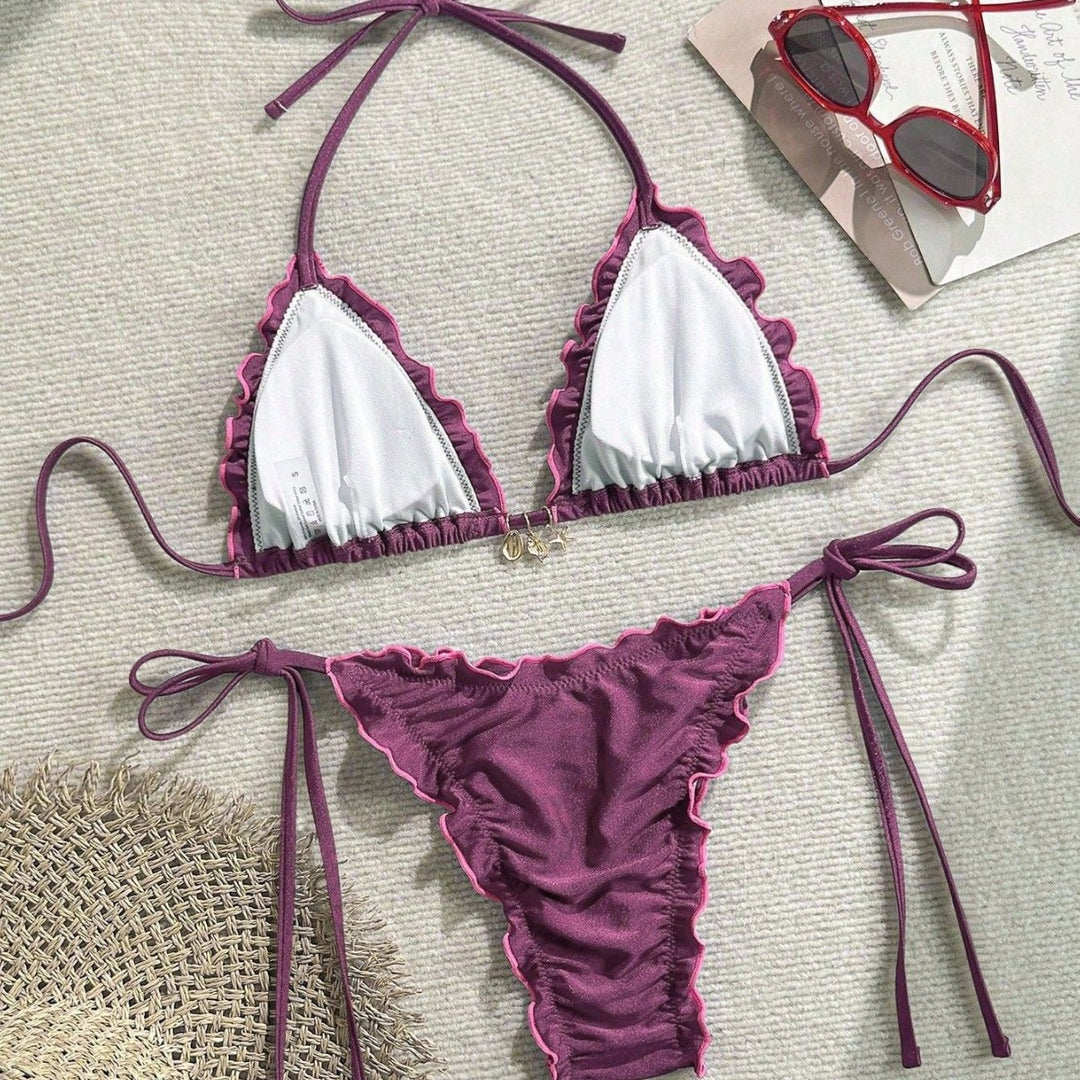 Damen Triangel-Bikini mit Rüschendesign und verstellbaren Trägern Echo Archiv