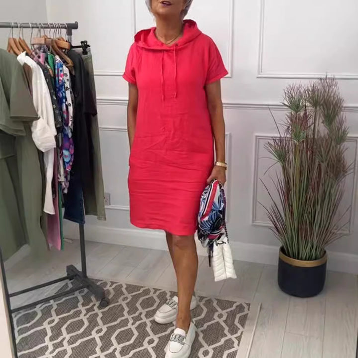 Damen nan legeres Kapuzenkleid mit kurzem Ärmel, geradem Schnitt und Kordelzug Echo Archiv