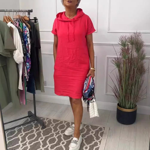 Damen nan legeres Kapuzenkleid mit kurzem Ärmel, geradem Schnitt und Kordelzug Echo Archiv