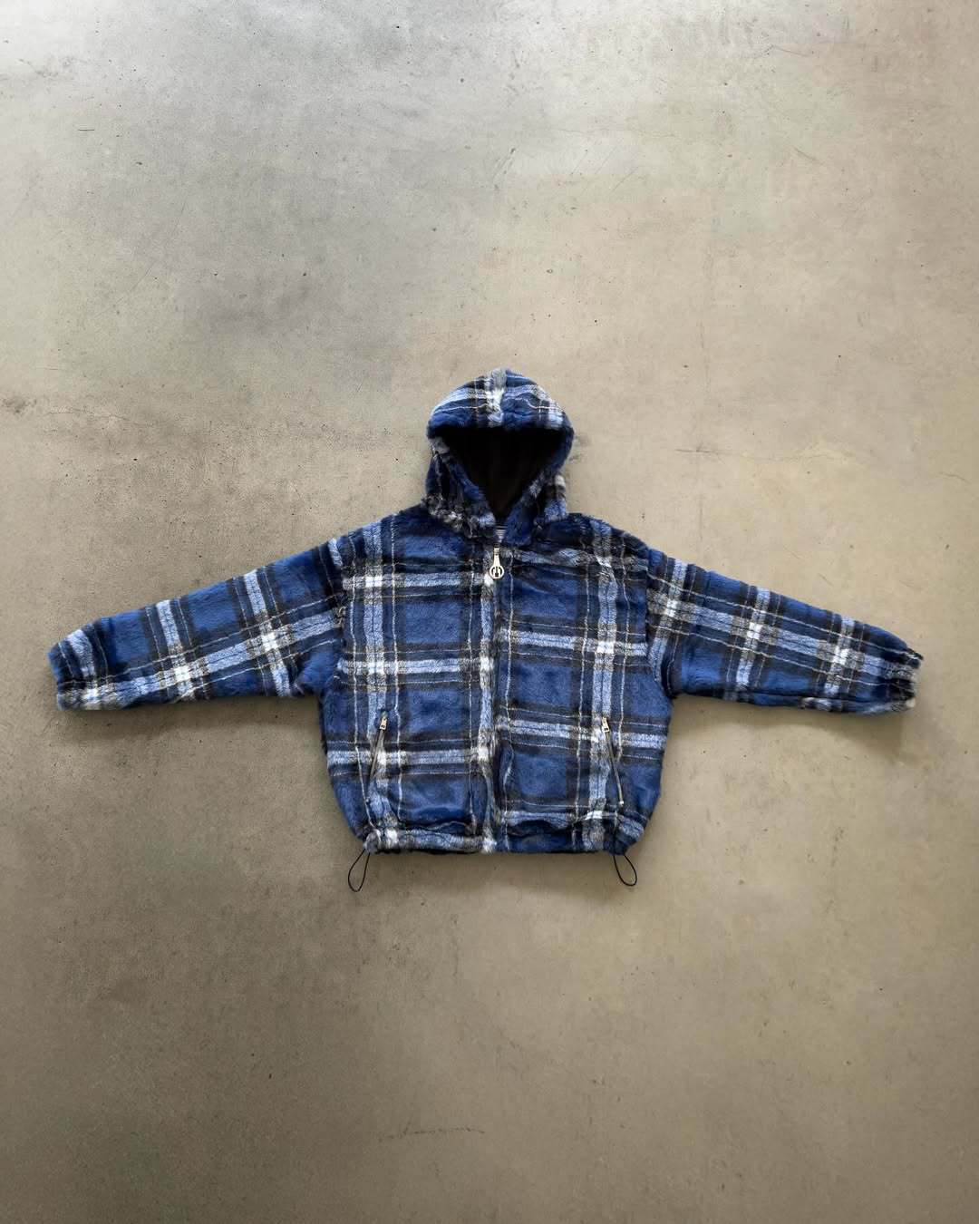 Unisex nan gefütterte Plaid-Fleece-Bomberjacke mit Kapuze Kordelzug und Reißverschlusstaschen Echo Archiv
