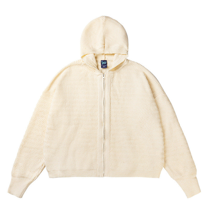 Unisex Strick-Kapuzenjacke mit Strukturmuster und durchgehendem Reißverschluss Echo Archiv