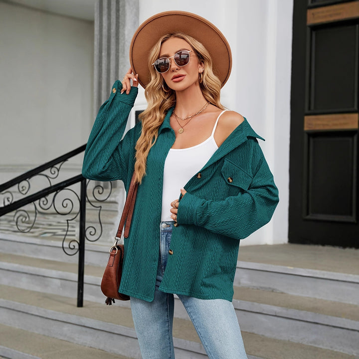 Damen Texturierte Oversize-Hemdjacke mit Pattentaschen Echoarchiv