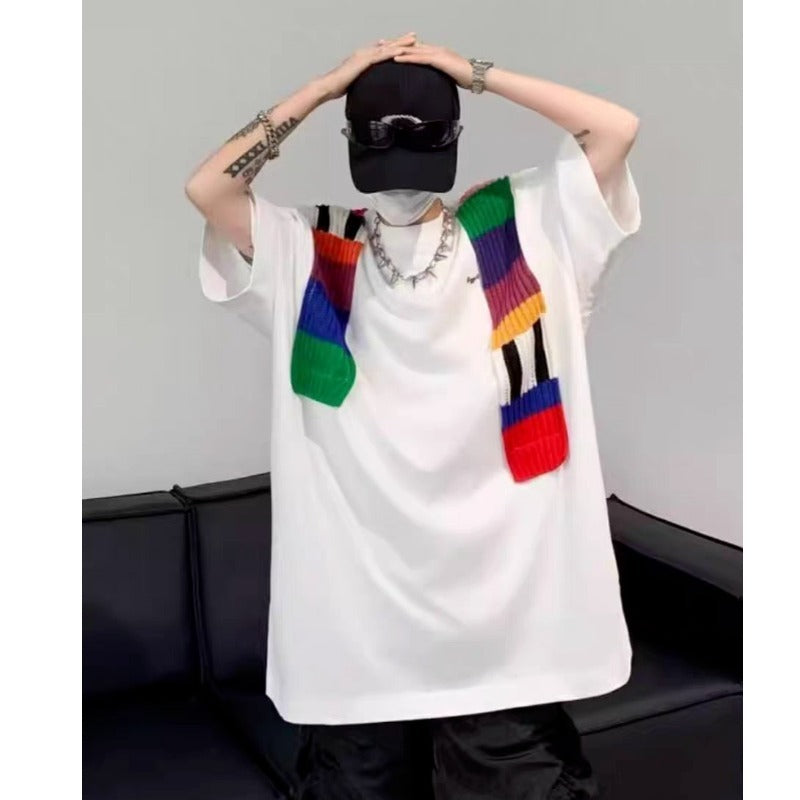Unisex Oversized T-Shirt mit buntem Strickdetail Echoarchiv