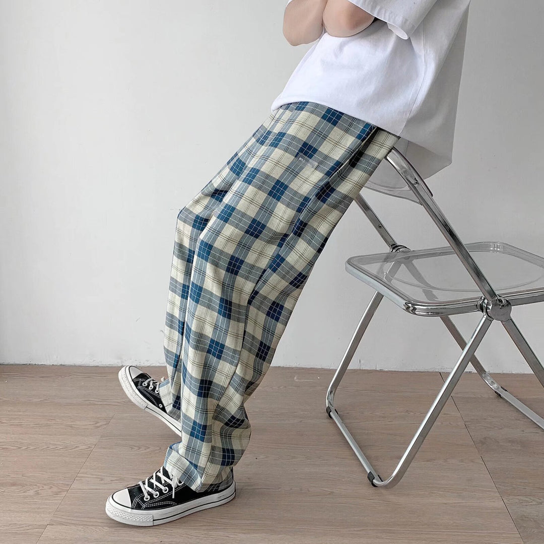 Herren Karierte Relaxed-Fit Hose mit Kordelzug und geradem Bein Echoarchiv
