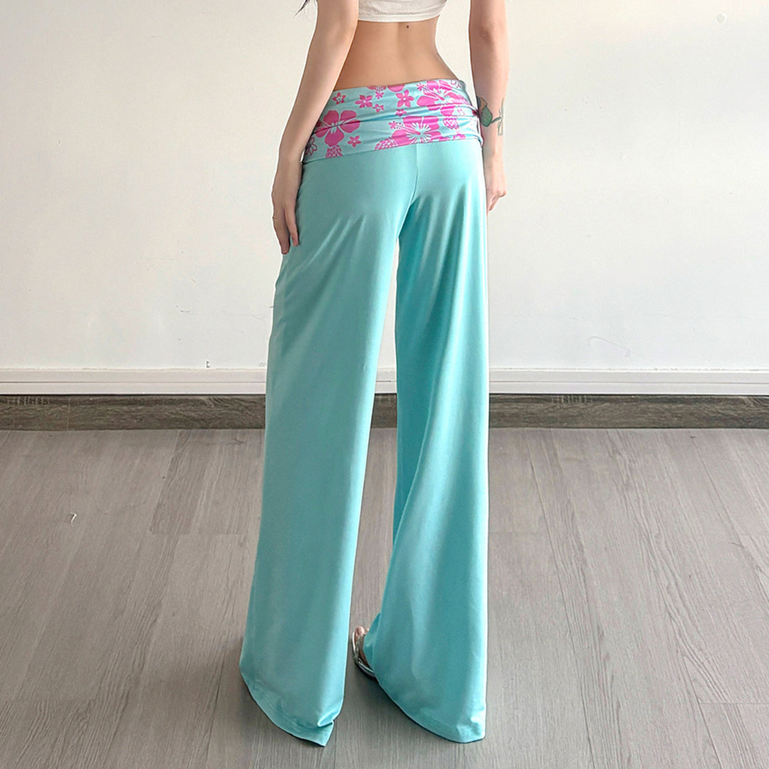 Damen nan weite Yoga-Palazzohose mit Umschlagbund und hoher Taille Echo Archiv