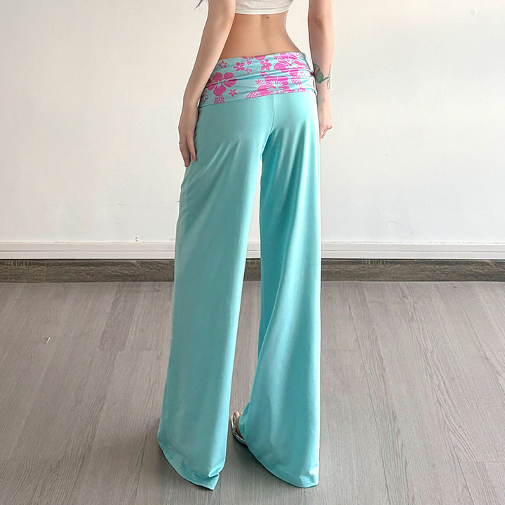 Damen nan weite Yoga-Palazzohose mit Umschlagbund und hoher Taille Echo Archiv