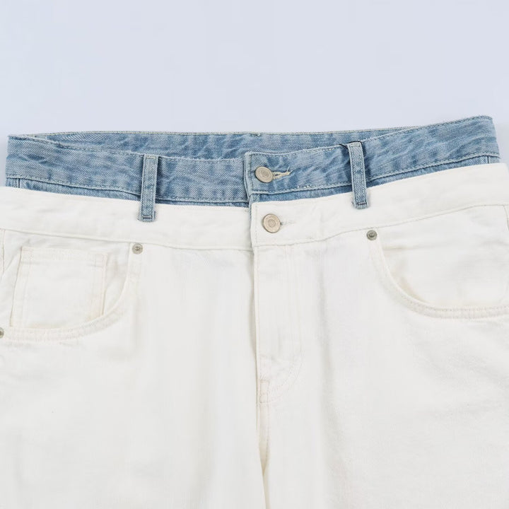 Damen Weite High‑Waist‑Jeans mit Kontrastbund und Fünf‑Taschen‑Design Echo Archiv