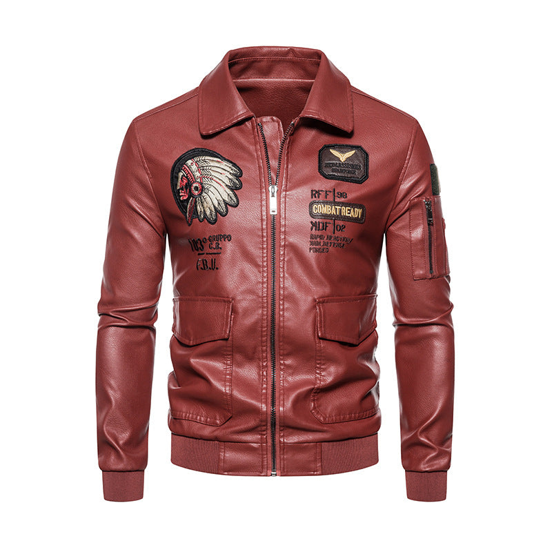 Herren Modische Kunstleder Jacke mit Stickereien Echo Archiv