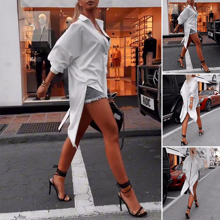 Damen nan weites Hemdkleid mit mittigem Rückenreißverschluss, geschlitztem Schwalbenschwanzsaum und halblangen Fledermausärmeln Echo Archiv