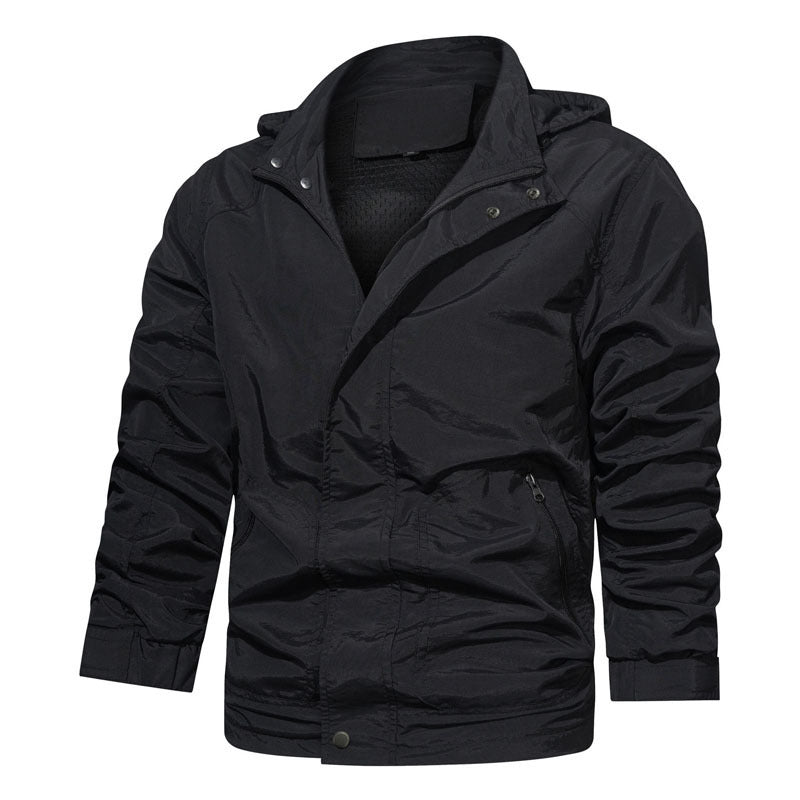 Herren leichte winddichte Feldjacke mit Kapuze und Reißverschlusstaschen – Taviero