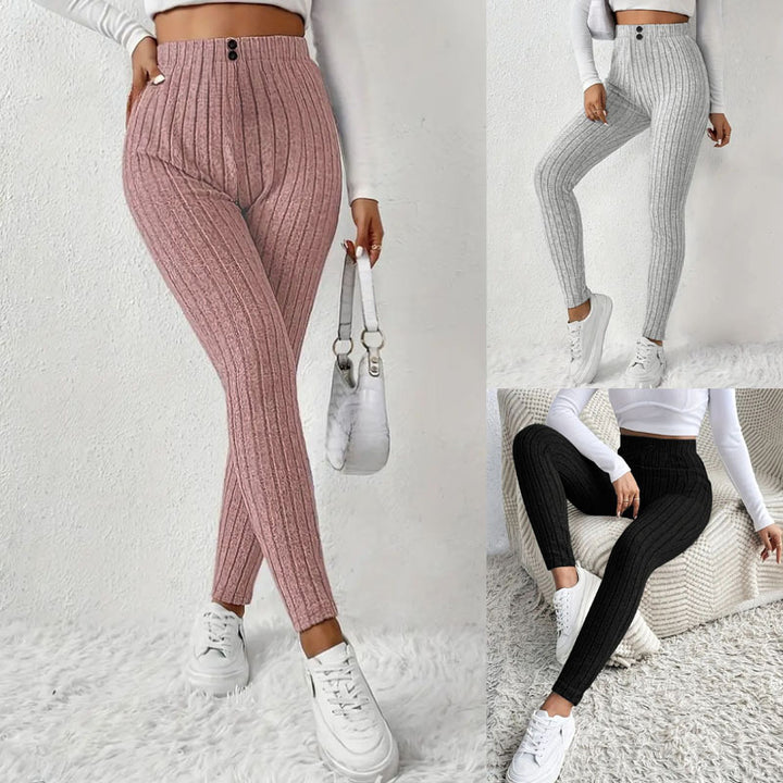 Damen Hochgeschnittene Rippstrick-Leggings mit elastischem Taillenbund Echoarchiv