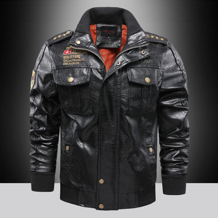 Herren Urbaner Pilot‑Lederblouson im Military‑Look mit Stehkragen und Schulterklappen Echo Archiv