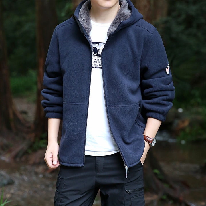Herren Kapuzen-Fleecejacke mit Sherpa-Innenfutter, Zwei-Wege-Reißverschluss und windabweisender Front Echo Archiv