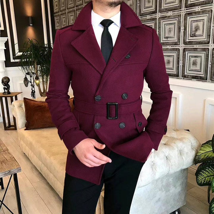 Herren eleganter Melton-Mantel mit stilvollem Gürtel Echoarchiv