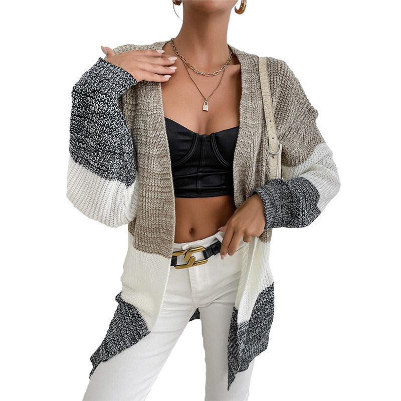 Damen Oversize Strick-Cardigan mit Colorblock-Maschenbild und offener Front Echoarchiv