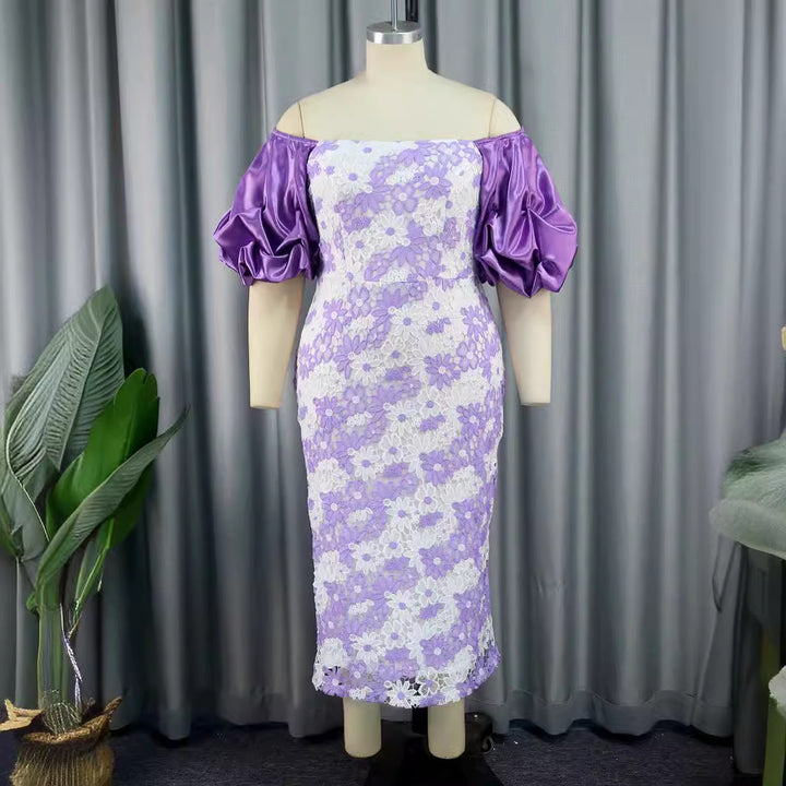 Damen Elegantes Spitzenkleid mit voluminösen Puffärmeln Echo Archiv