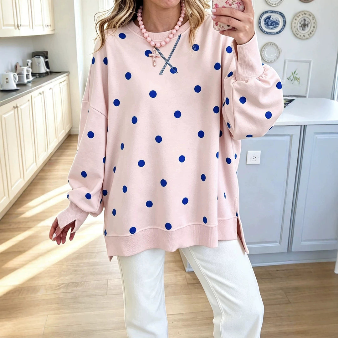 Damen Oversize-Sweatshirt mit Puffärmeln, Polka-Dots und Seitenschlitzen Echoarchiv