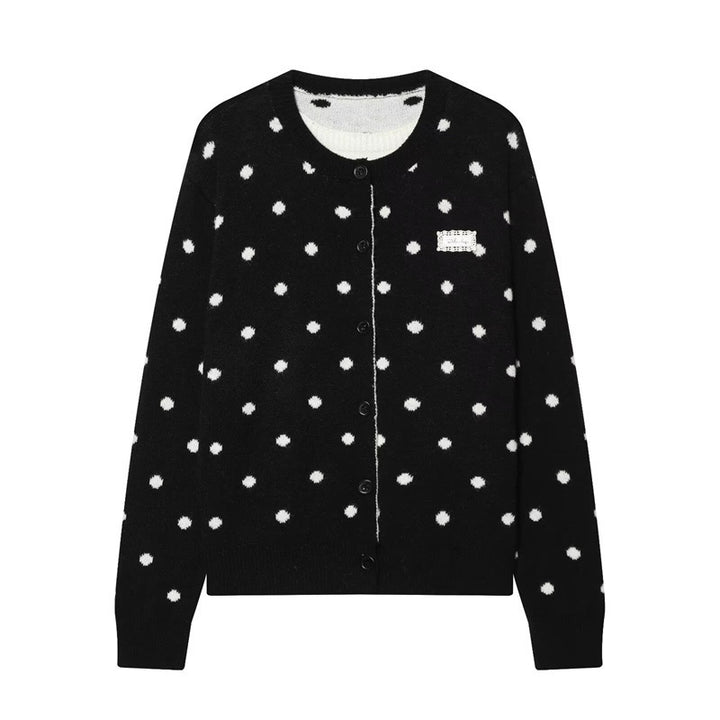 Damen Gepunkteter Strickcardigan mit Rundhals und Knopfleiste Echo Archiv