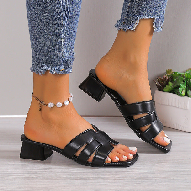 Damen Slip-On Mules mit geflochtenen Riemen und mittelhohem Blockabsatz – Lioré
