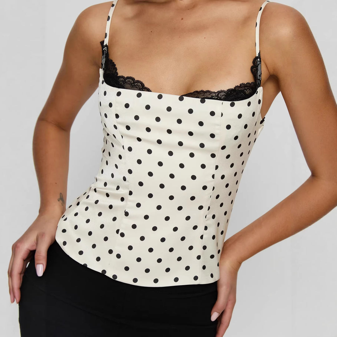 Damen Polka Dots Bustier-Top mit Spitzenakzenten Echo Archiv