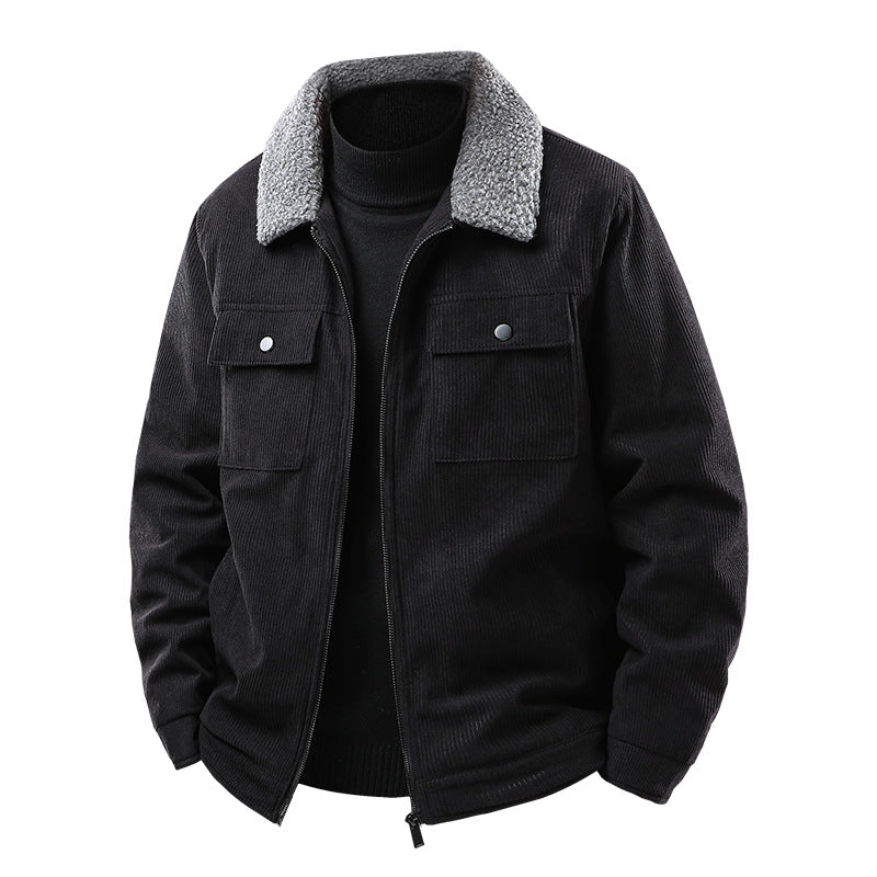 Herren Cordjacke mit Sherpa-Kragen, gesteppter Thermofütterung und Brusttaschen Echoarchiv
