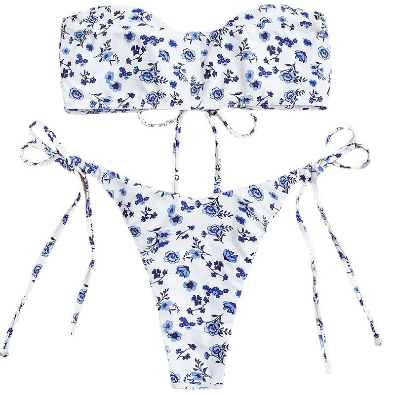 Damen Bandeau-Bikini mit floralen Akzenten und verspieltem Schnürdetail Echo Archiv