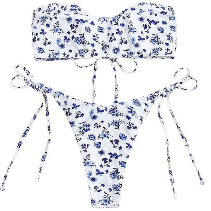 Damen Bandeau-Bikini mit floralen Akzenten und verspieltem Schnürdetail Echo Archiv