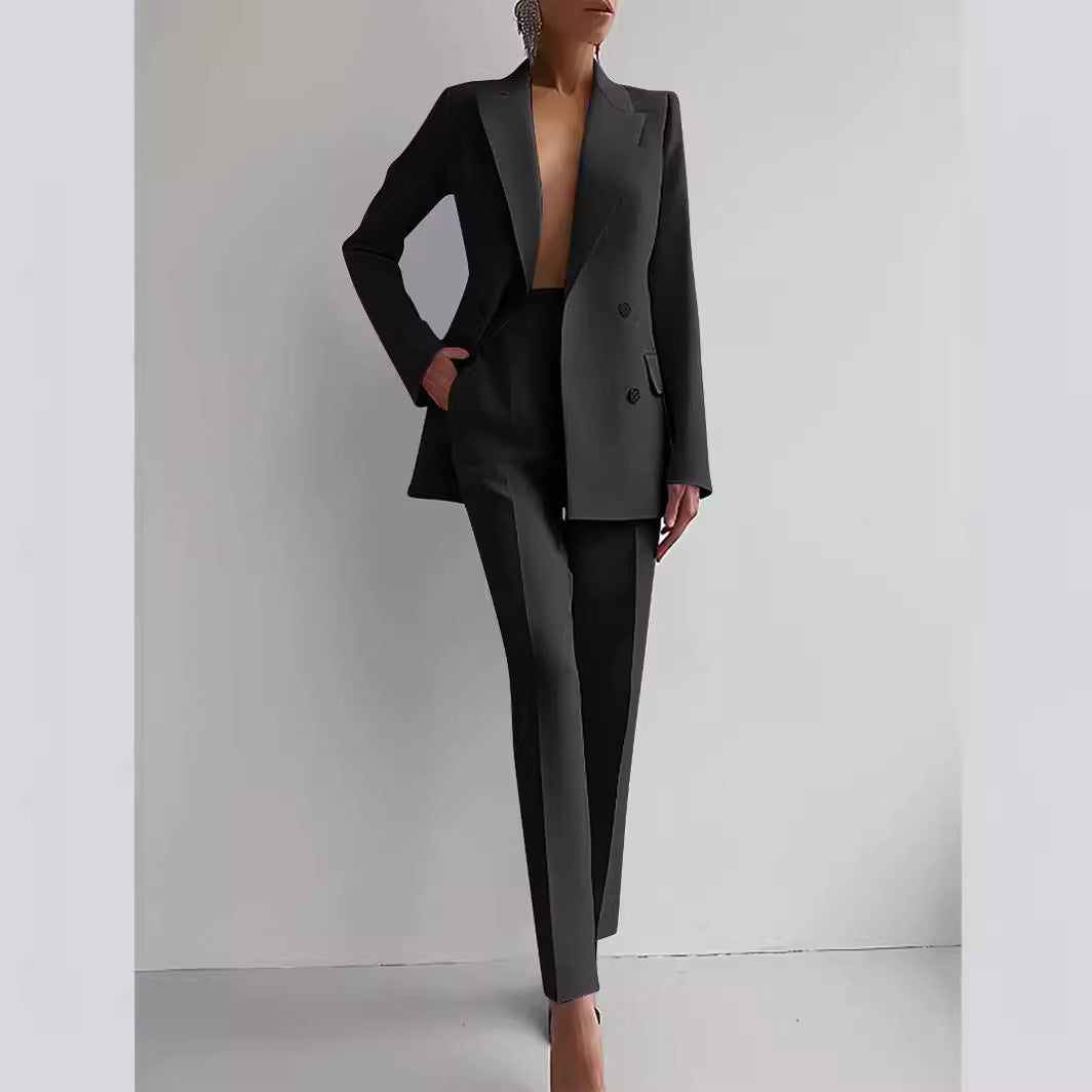 Damen elegante zweireihige Blazer mit maßgeschneiderter Hose Echoarchiv