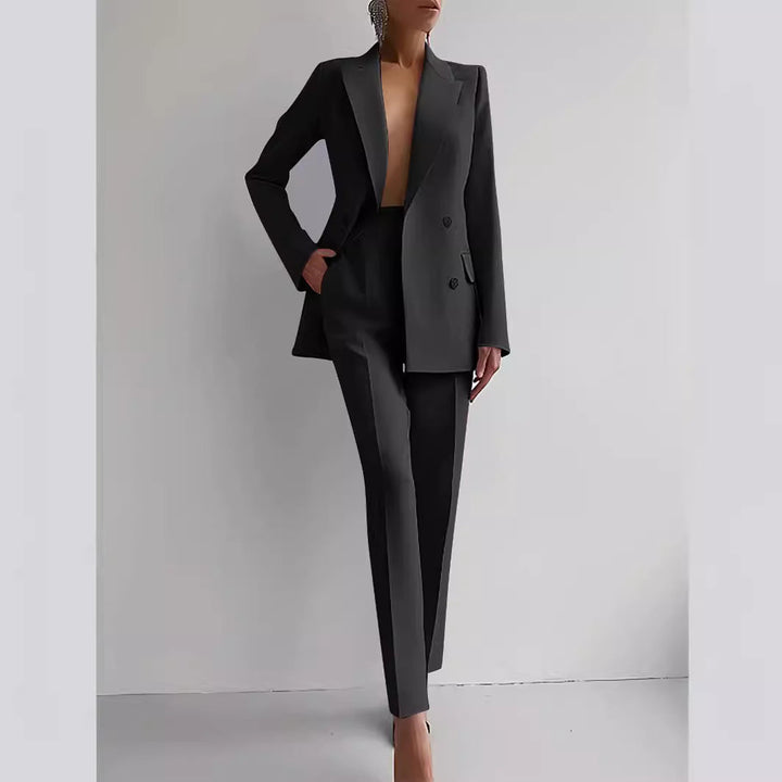 Damen elegante zweireihige Blazer mit maßgeschneiderter Hose Echoarchiv