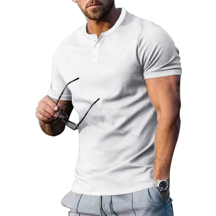 Herren lässiges T-Shirt mit modischem Kragen und Druckknopfdetail Echoarchiv