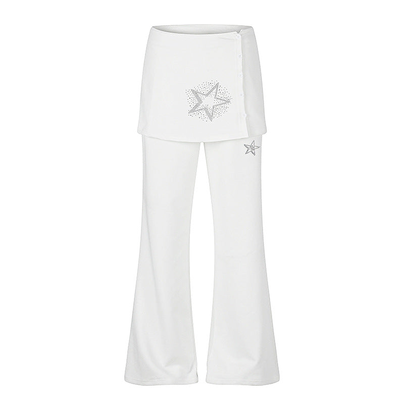 Damen Loungewear-Hose mit integriertem Minirock, weitem Bein und Stern-Strassapplikation Echoarchiv