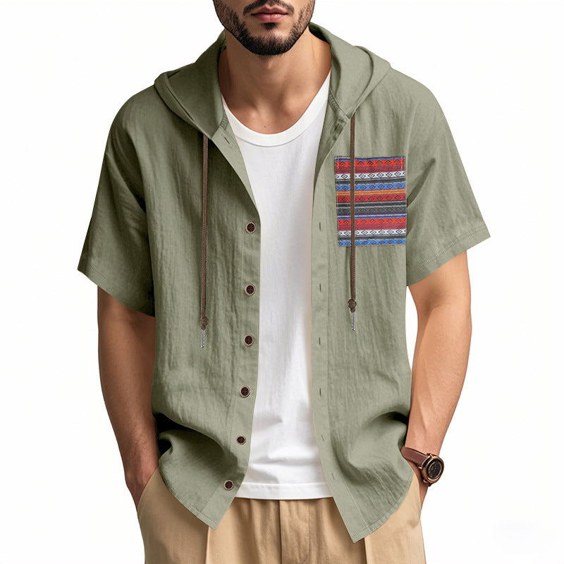 Herren lässiges Hoodie-Hemd mit Knopfleiste und buntem Druckmuster Echoarchiv