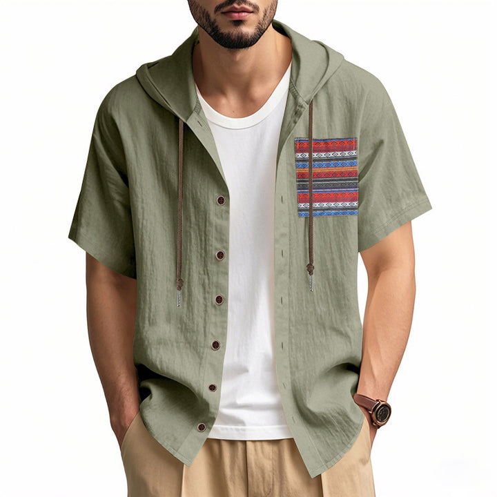 Herren lässiges Hoodie-Hemd mit Knopfleiste und buntem Druckmuster Echoarchiv