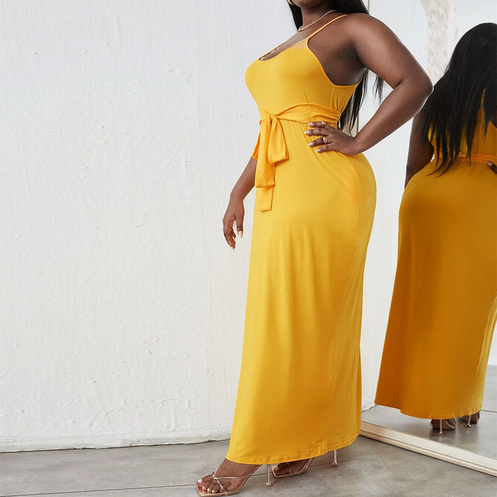 Damen Maxikleid mit zartem Bindeband und verstellbaren Spagettiträgern Echo Archiv