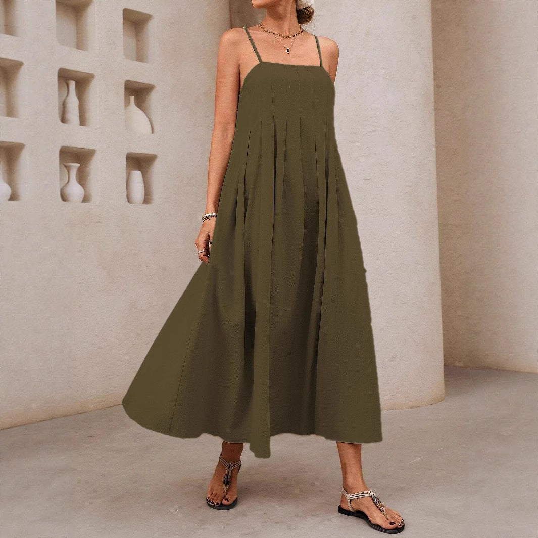 Damen Langärmliges Maxikleid mit Faltenwurf und Spaghettiträgern Echo Archiv