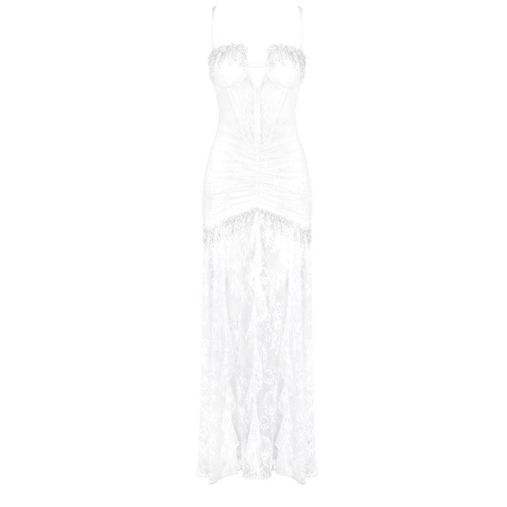 Damen Elegantes Spitzenkleid mit Herzausschnitt und luxuriöser Drapierung Echo Archiv
