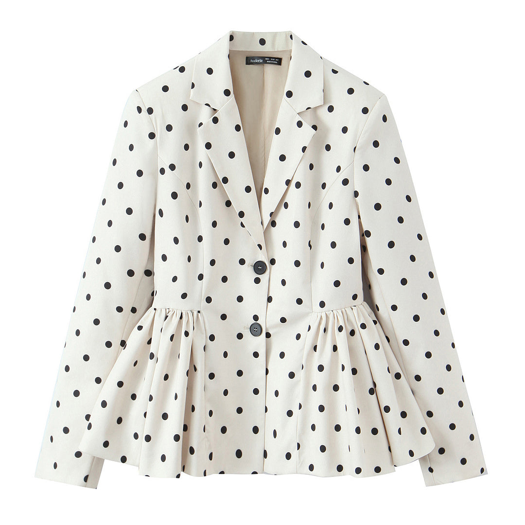 Damen Gepunkteter Peplum-Blazer mit Reverskragen und Taillenraffung Echoarchiv