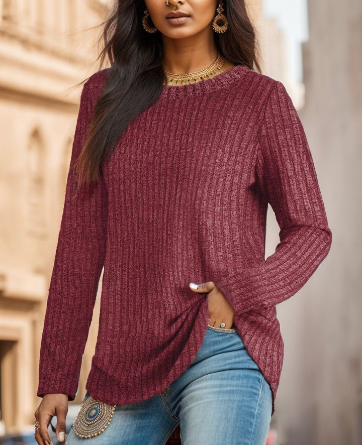 Damen Bequemes Langarmshirt mit Rippstruktur Echo Archiv