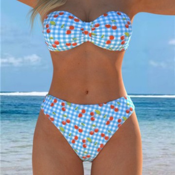 Damen Bandeau-Bikini mit verspieltem Karomuster und fruchtigem Print Echo Archiv