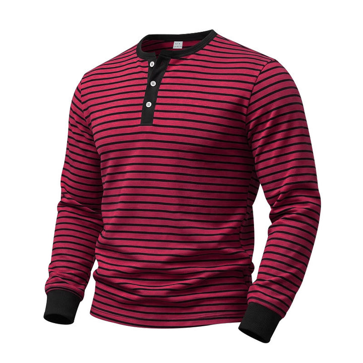 Herren Gestreiftes Langarm-Henleyshirt aus Baumwolljersey mit Knopfleiste Echoarchiv