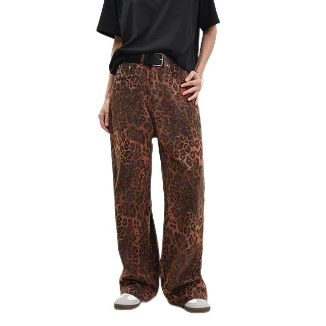 Damen nan weite High‑Waist Palazzohose im Leomuster mit Five‑Pocket‑Schnitt und entspanntem Bein Echo Archiv