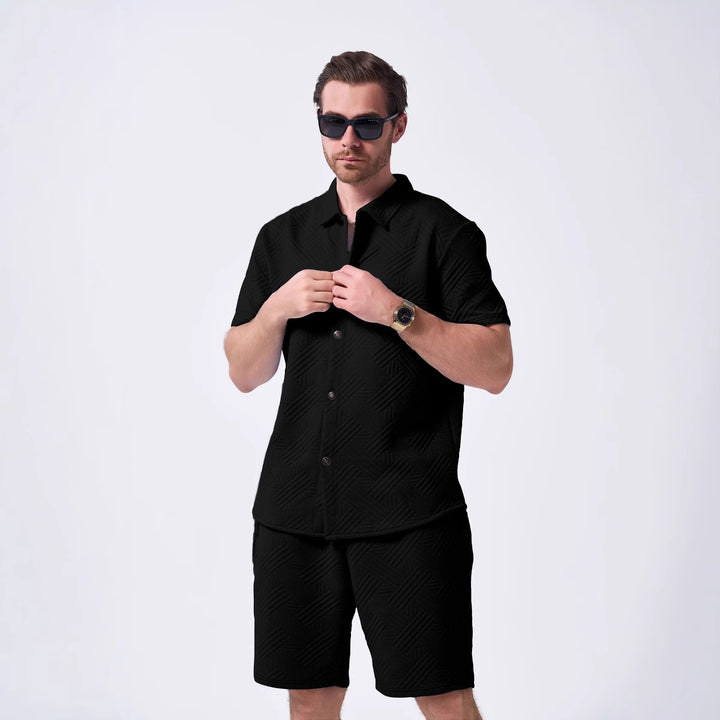 Herren stilvolles Kurzarm-Hemd mit passender Shorts Echoarchiv