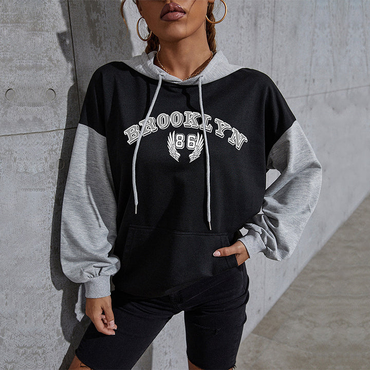 Damen Oversize-Kapuzenhoodie im Collegestyle mit Colorblock-Ärmeln, Kängurutasche und Kordelzug Echoarchiv