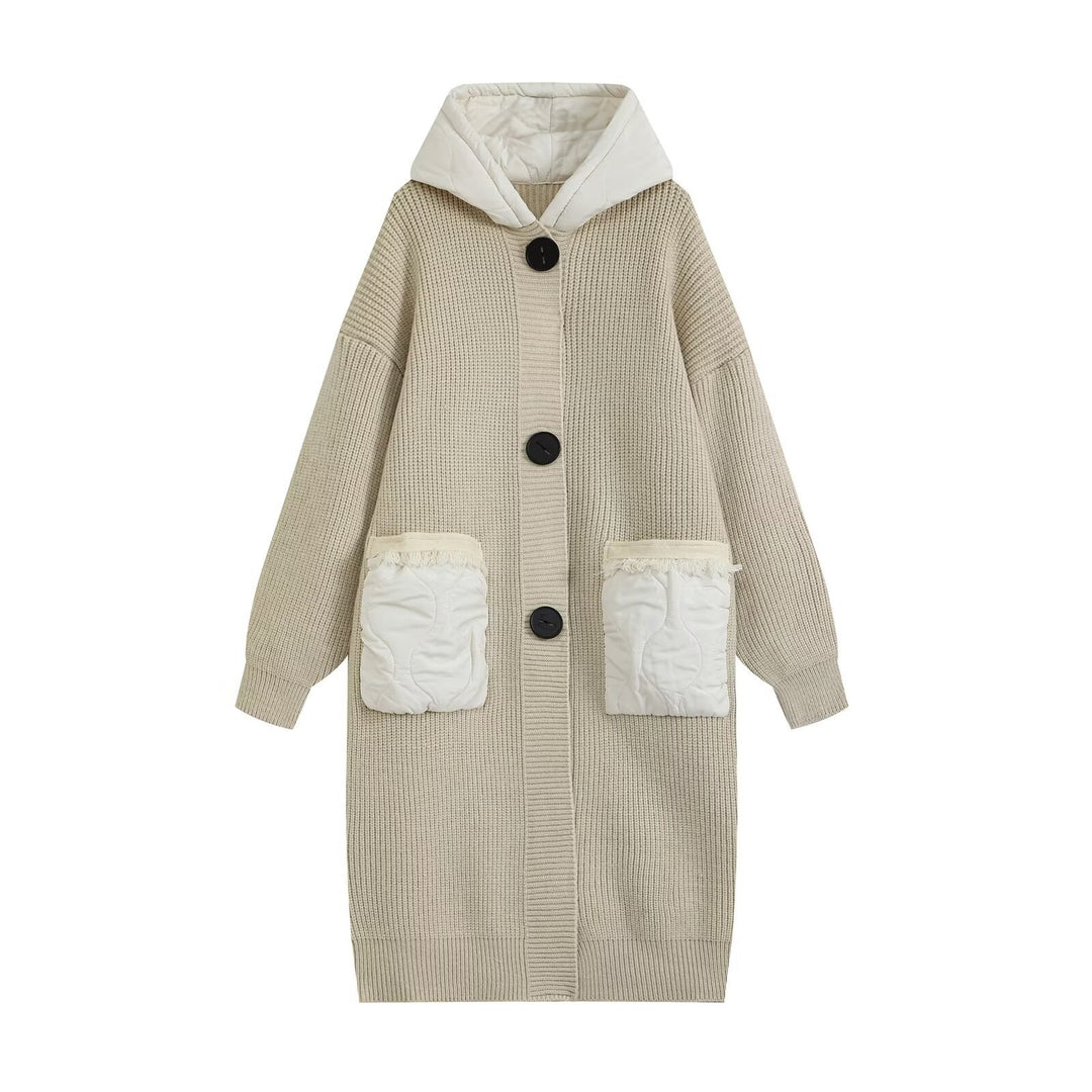 Damen Longline Grobstrickmantel mit gesteppter Kapuze und übergroßen Fronttaschen Echo Archiv